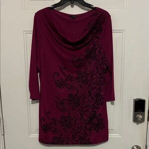 East 5th Magenta Dressy Blouse with Black Lace Accents